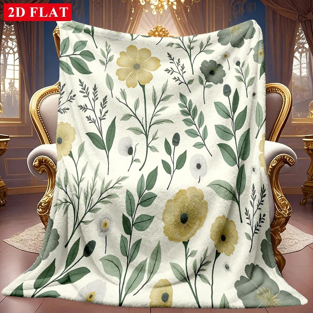 A 2D Fresh Floral and Botanical Themed Flannel Blanket with Soft High-definition Digital Printing, a Cooling Blanket Suitable for All Seasons! Soft an