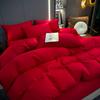 Большой красный комплект свадебного постельного белья из четырех предметов, стиранный хлопок, простой однотонный пододеяльник