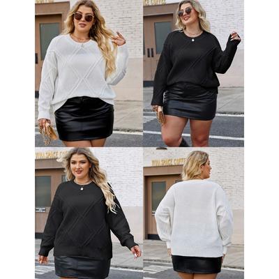 Женские топы больших размеров Женская одежда Алмазный жаккардовый узор Свободный повседневный пуловер-свитер