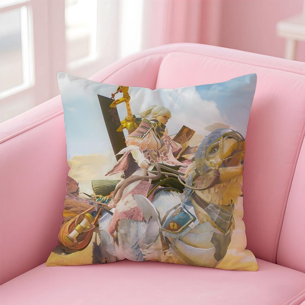 Classic Japanese Game MMonster Hunter Wilds Cushion Cover Pillow Case Soft Skin Friendly Fabric Concealed Zipper