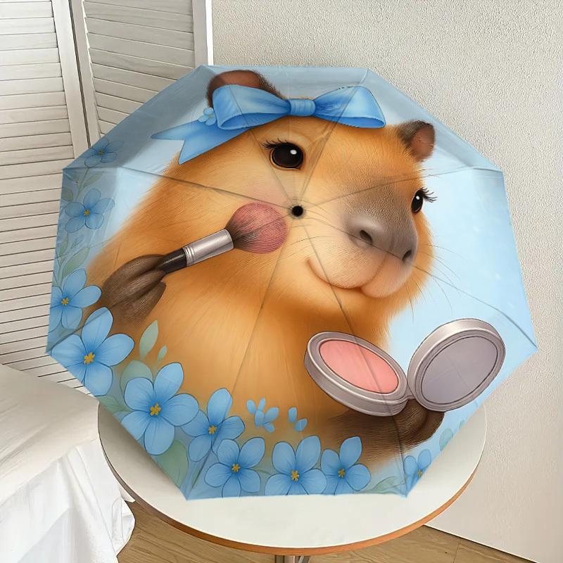 1PC Guinea pig, Makeup Umbrella-8-Rib Reinforced, Automatic Open, Lightweight & Durable, Cute Fashion Accessory for Outdoor, Beach or Casual Use, Beac