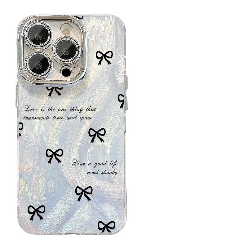 Bow Polka Dot Bracket Bracelet Suitable for IPhone 16 Feather Yarn Apple Phone Case 15promax High-end Sense 14