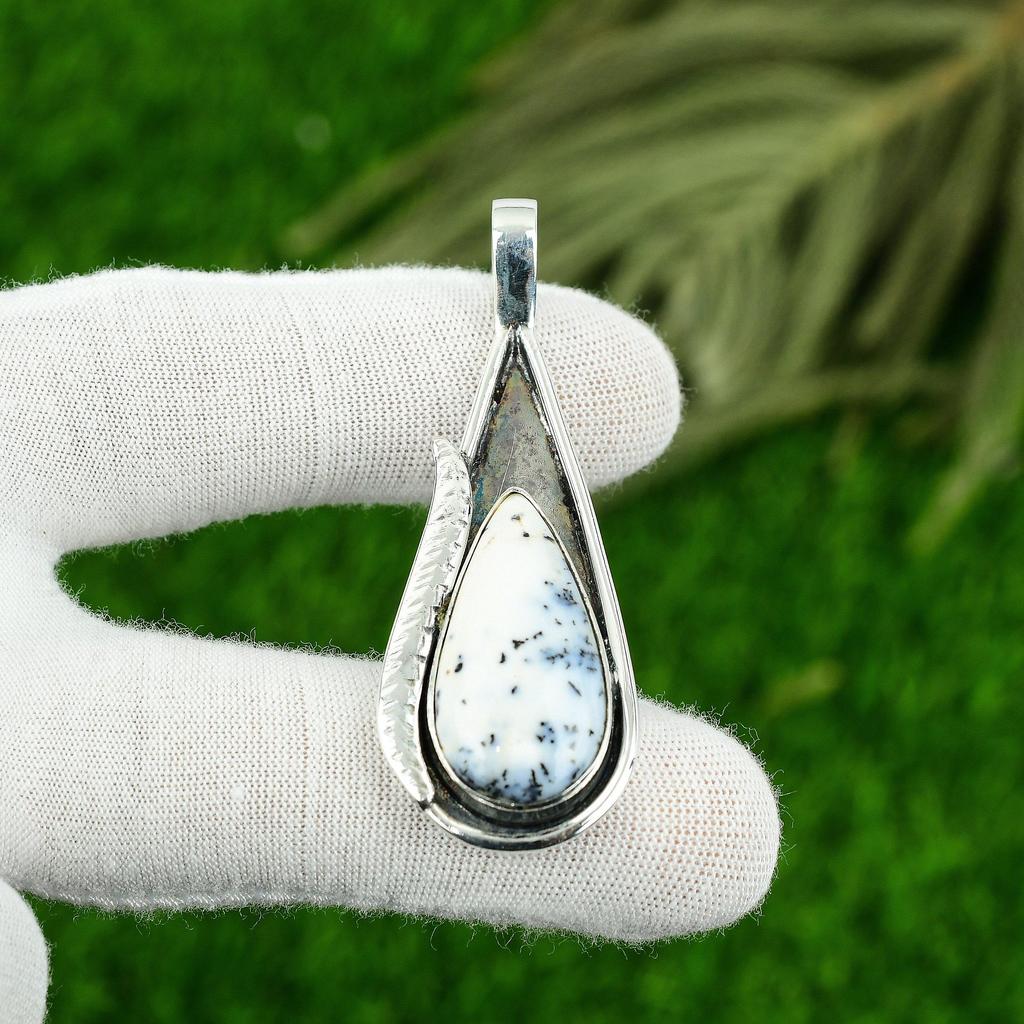 Серебро 925 пробы Груша Дендритовый Опал Драгоценный камень Помолвка Дочь Бохо Подвеска