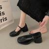 Fashion Red Med Heels Mary Jane Shoes for Women Square Toe Ankle Buckle Pumps Woman Pu Leather Thick Heeled Party Shoes Ladies