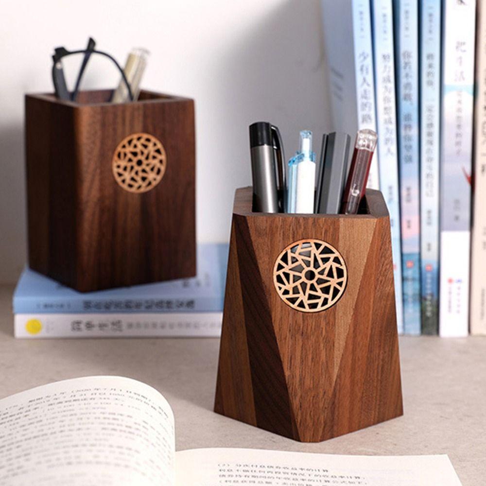 Multiple Use Wooden Pen Holder Black Walnut Pen Container Desk Organizer Wooden Pencil Box Office