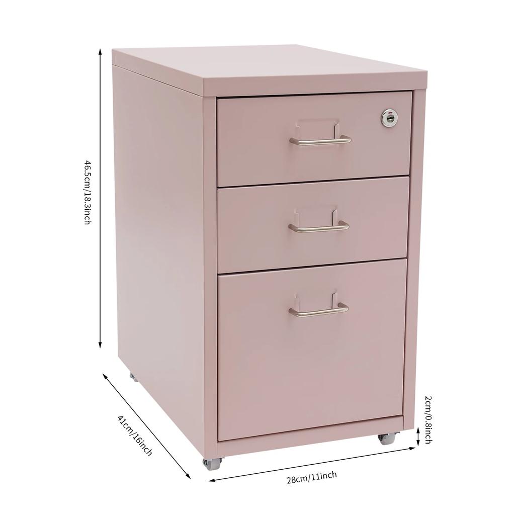 3 Drawer Vertical File Cabinet, Metal Filing Cabinets with Lock, Pink for Home Office, Heavy Duty Metal Storage Cabinet