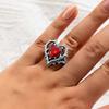 Punk Red Crystal Heart Rings for Women Vintage Metal Geometric Hollow Love Personality Finger Rings Y2K Jewelry Wholesale