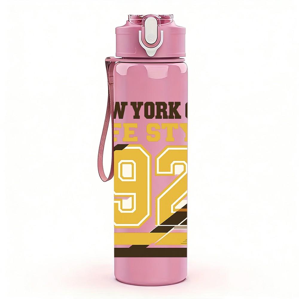 1PC New York City 92 Lettering 750ml Color Plastic Sports Water Bottle Leakproof Flip Straw Lid Suitable for Sports Office Home Use