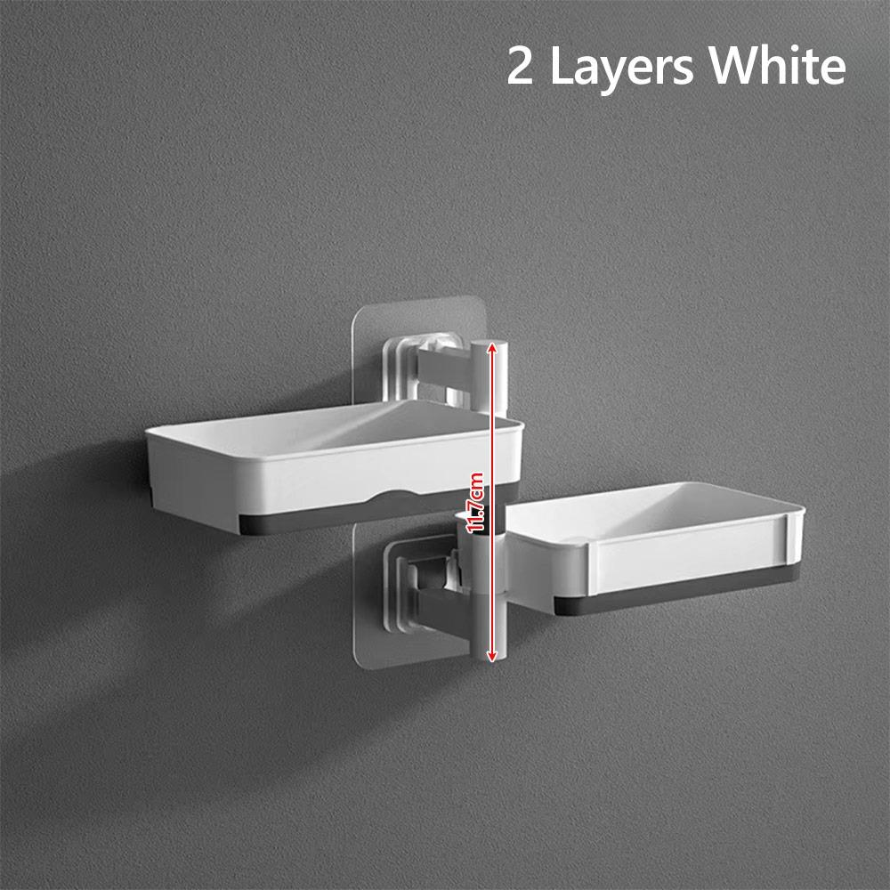 1Pcs Wall-mounted Bathroom Draining Rack Rotating Non-drilled Soap Box with Self-adhesive Glue Plastic Soap Storage Rack