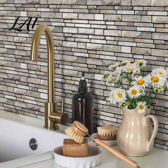 Waterproof Kitchen Backsplash Peel And Stick Backsplash 3D Brick Wall Panels Self Adhesive Bathroom Sticker Tile Faux Stone Wallpaper on