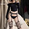 Sex Underwear Black Fishing Net Integrated Suspender Socks Dark Empty Suspender Socks Ultra-thin Long Tube Knee Suspender Socks Women