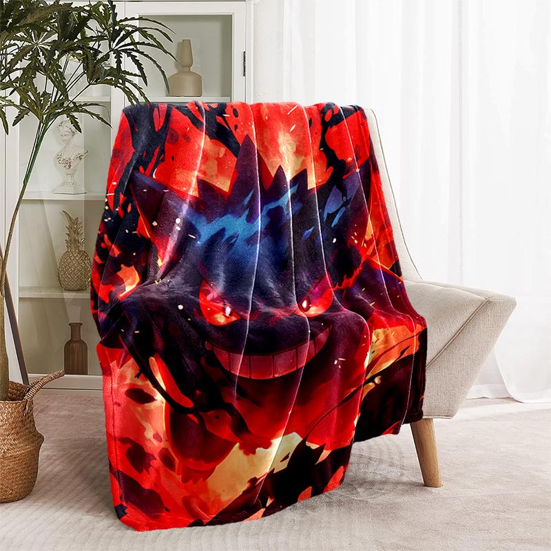 1pc Blanket Pokémon Gengar Print Design, Lightweight Blanket for Sofa, Bed- Soft &Warm, Gift for All Seasons like Christmas, Halloween