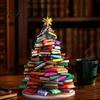 Reusable Seasonal Tabletop Tree Stacked Book Christmas Ornament, 2D Flat Stacking Holiday Hanging Decoration, Acrylic Ornament Gift Reading