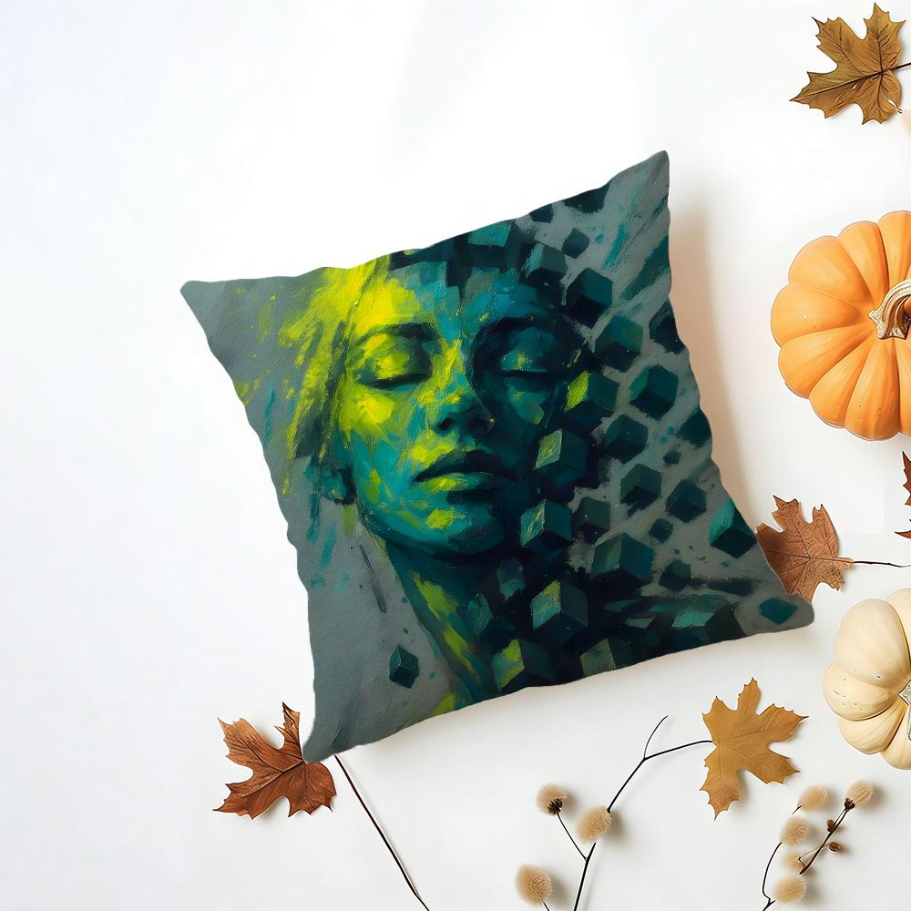 Emotional outlet art painting Cushion Cover Washable Linen Pillowcase Soft for Daily Sofa Bed Home Room Decor