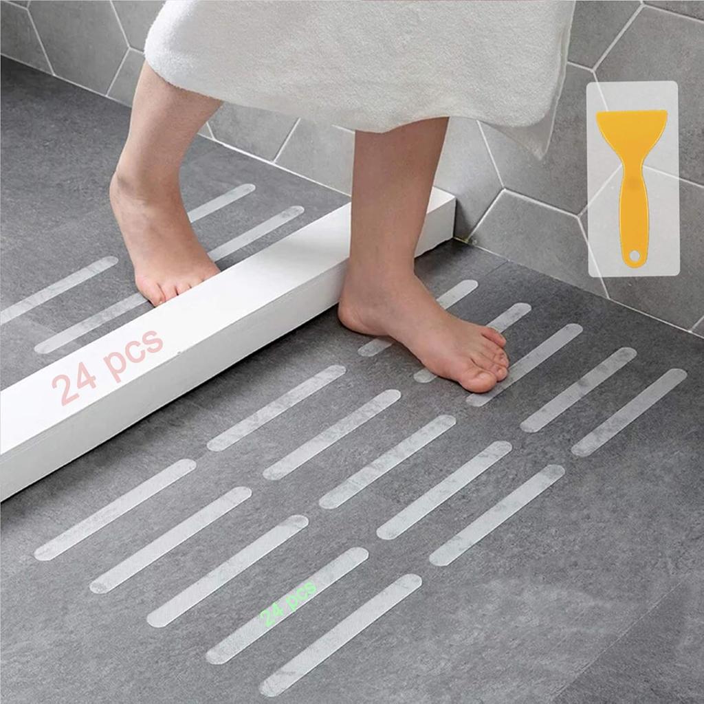 Anti-slip Strips, Safety Shower Treads Stickers - 24 Pcs, Bathtub Non Slip Stickers, Anti Skid Tape for Shower,Tub,Steps, Floor-Strength Adhesive