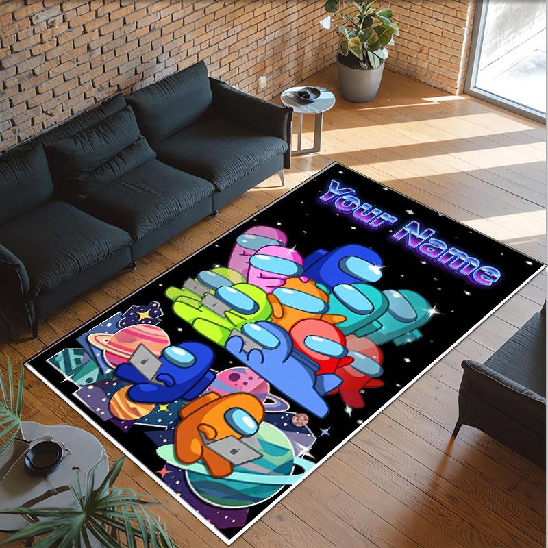 Personalized Crystal Velvet Carpet Custom Name Text,Among Us Anti Slip Area Rug For Home Decoration