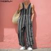 Men Sleeveless V Neck Striped Casual Loose Drop-crotch Jumpsuits Rompers