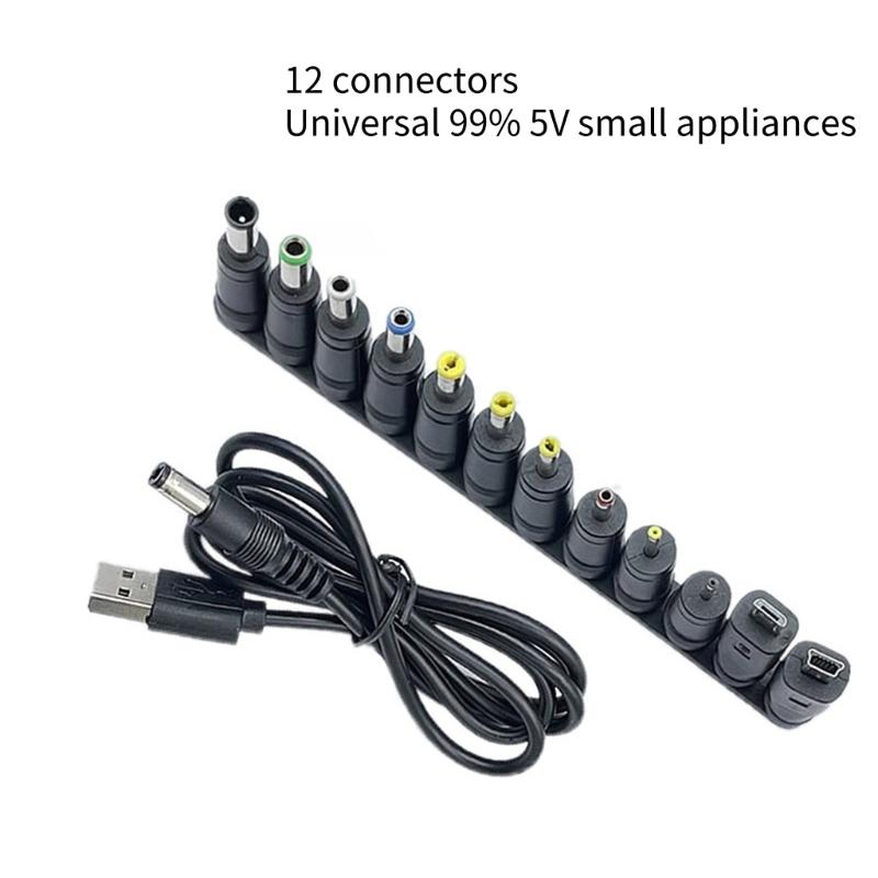 Кабель для зарядки USB на DC5.5x2.1мм 5В Универсальный кабель питания с 12 переходниками для различных электронных устройств