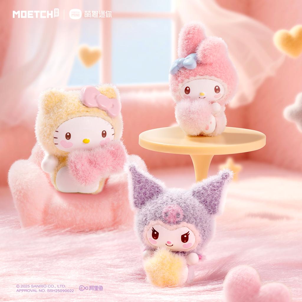 Sanrio Furry Little Baby Series Blind Box Cute Kuromi Mini Figurine Pochacco Cinnamoroll Desktop Scene Decoration Ornament Gift