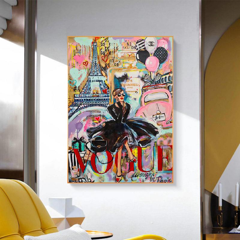 Modern Fashion Graffiti Street Pop Art Woman Frameless Poster Painting Canvas Print Wall Picture For Living Room Home Decoration