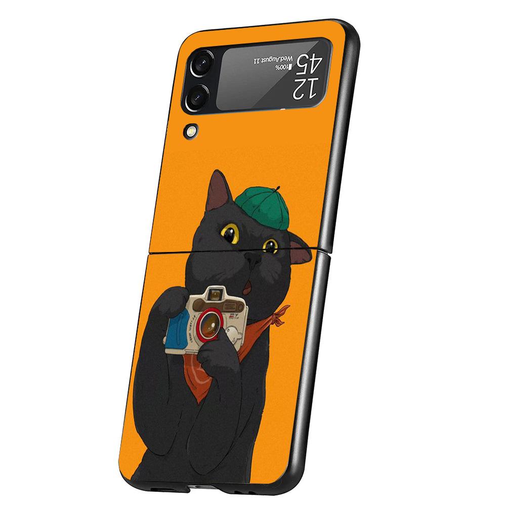 Cute Cartoon Lucky Cats Cover Phone Case For Samsung Galaxy Z Flip 7 6 5 4 3 5G Flip7 Flip6 Flip5 Flip4 Flip3 Black Fundas Shell