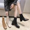 Женские ботинки с квадратным носком, ботильоны из кожи, с молнией, под осеннее платье, короткие ботинки, ботильоны с квадратным носком и боковой молнией, на блочном каблуке