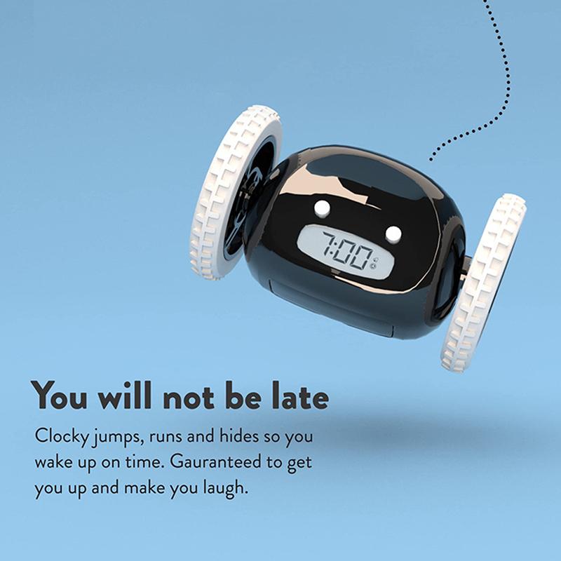 Будильник Бегущий Будильник Двигается Прыгает Катится Убегает Легко Настраивается Умный Цифровой Будильник на Колесиках, Для Крепко Спящих