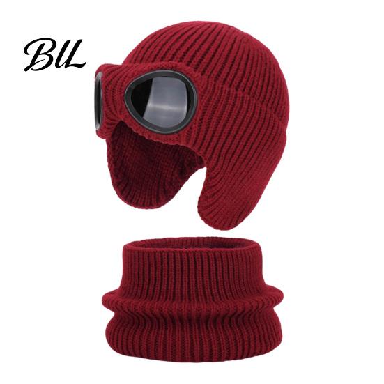 Toddler Cold Weather Windproof Hat 1 Set Knit Neck Warmer for Kids, Winter Earflap with Goggles, Soft Elastic Outdoor Play Fleece Lined Aviator