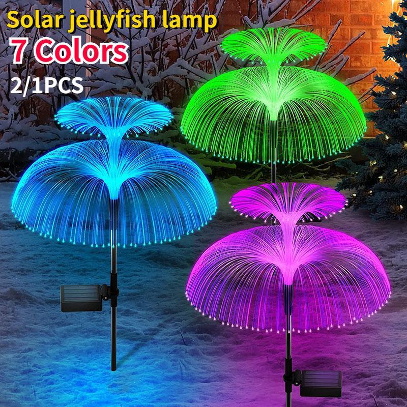 2/1Pcs Solar Double-Layer Jellyfish Light LED Garden Light Outdoor Waterproof Lawn Light for Backyard/Pathway/Holiday Decor