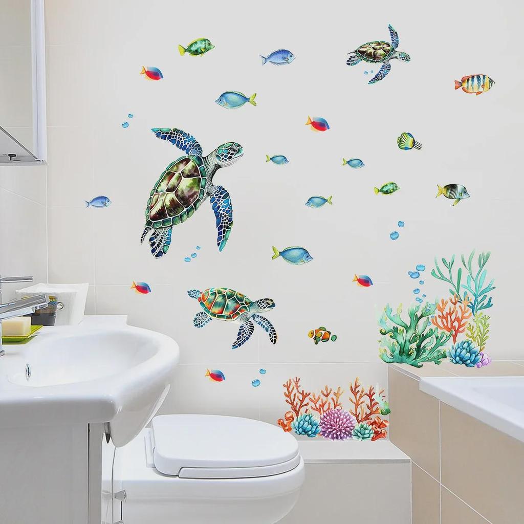 Декоративные наклейки на стену с изображением морских черепах и рыб для спальни/ванной комнаты