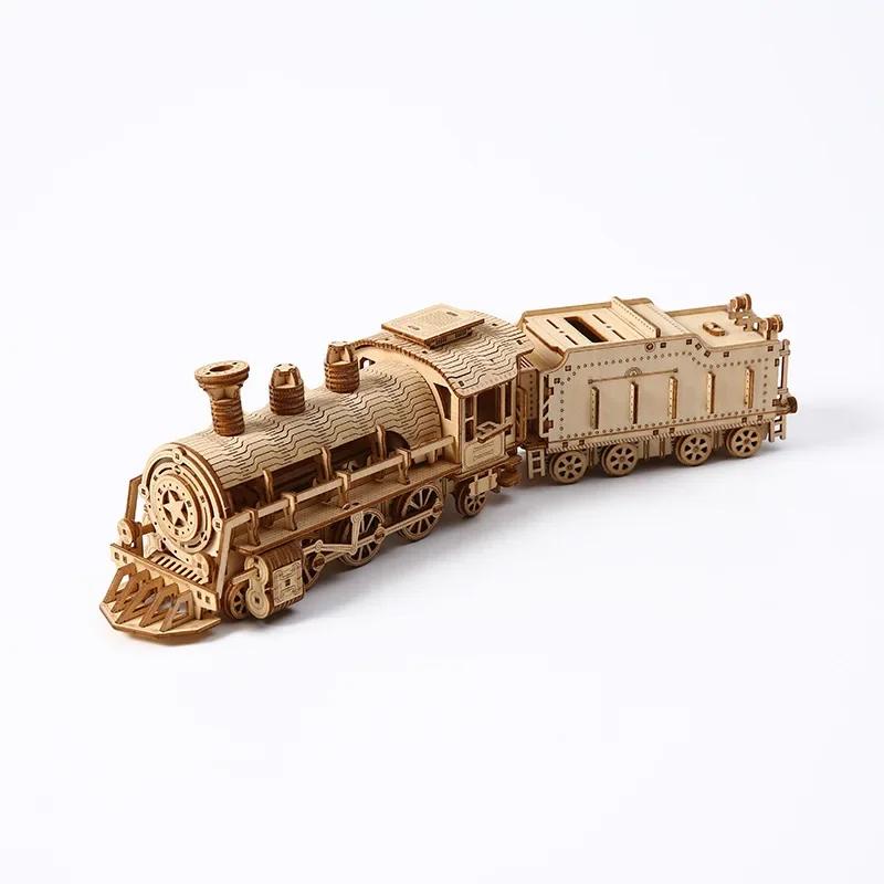 1/72 3D Ретро Модель Поезда Игрушки Подростки и Взрослые Механический Креативный Набор Строительных Блоков Для Подарка Монтессори DIY Деревянная Головоломка