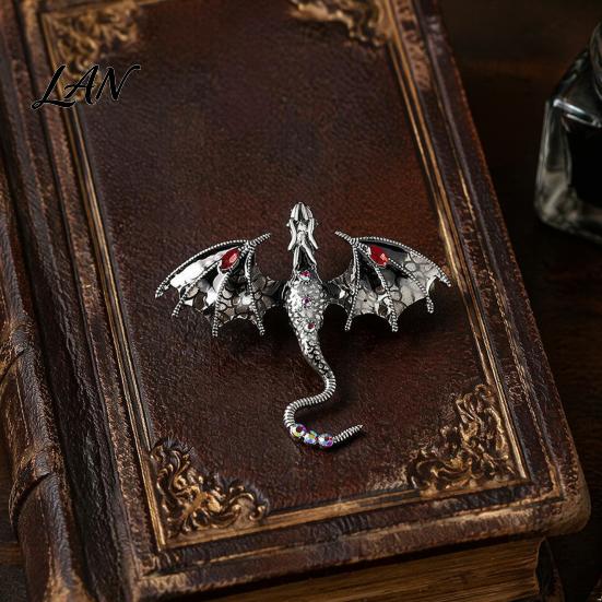 Dragon Lapel Pin 2Pcs Rhinestone Flying Brooch, Western Winged Pin, Alloy Brooch Sweater Cardigan Coat Suit Scarf Decor, Men Jewelry Accessories Clip