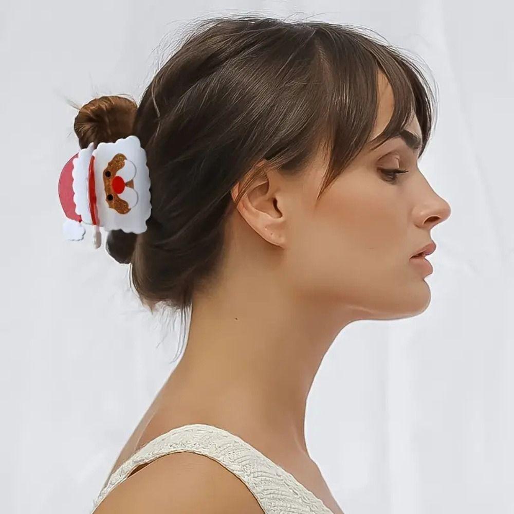 Glitter Christmas Hair Clip Santa Shape Snowhouse Hair Claw Sweet Santa Hair Claw For Women