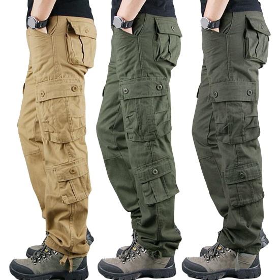 Мужские брюки-карго с несколькими карманами, сплошной цвет, свободные большие размеры, повседневная одежда, уличная одежда, длинные рабочие брюки, тренировочные брюки на открытом воздухе