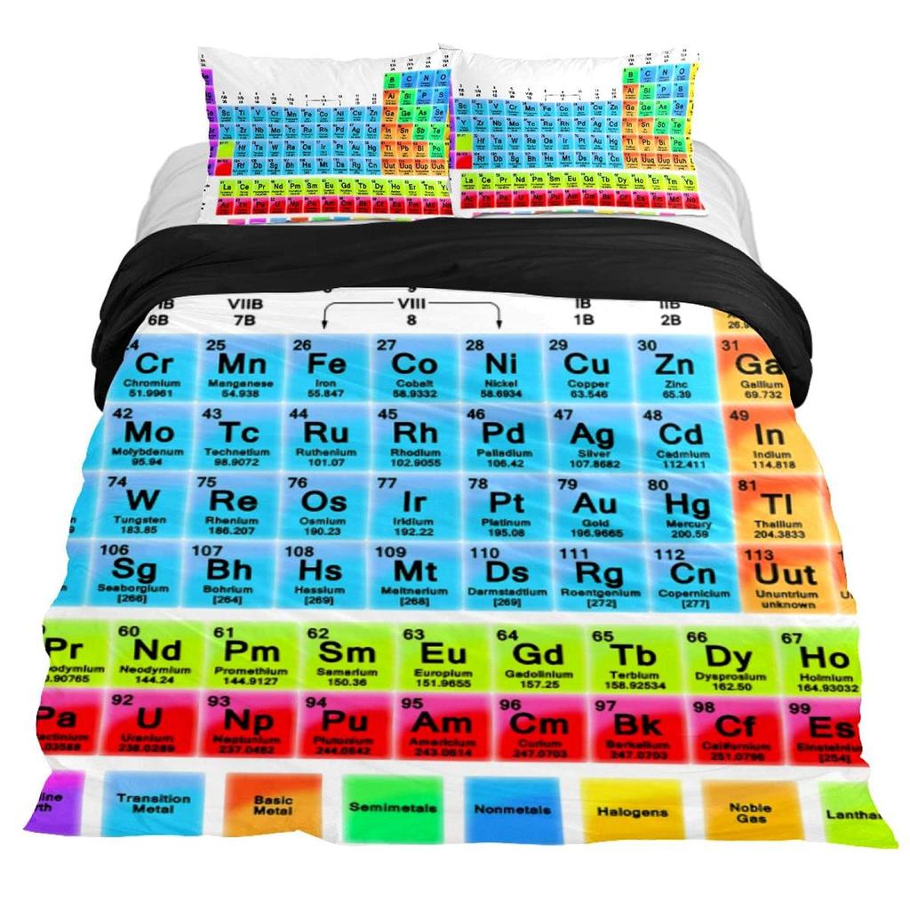 Пододеяльник King Queen Периодическая таблица Образовательный Наука Химия Постельное белье Для студентов Учителей Таблица элементов Покрывало