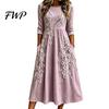 Slimming Silhouette Midi Dresses Autumn Floral Dress for Women, Long Sleeve Bohemian A Line Slim Fit Covering Belly Fat Dress, Vintage Waist-Cinching