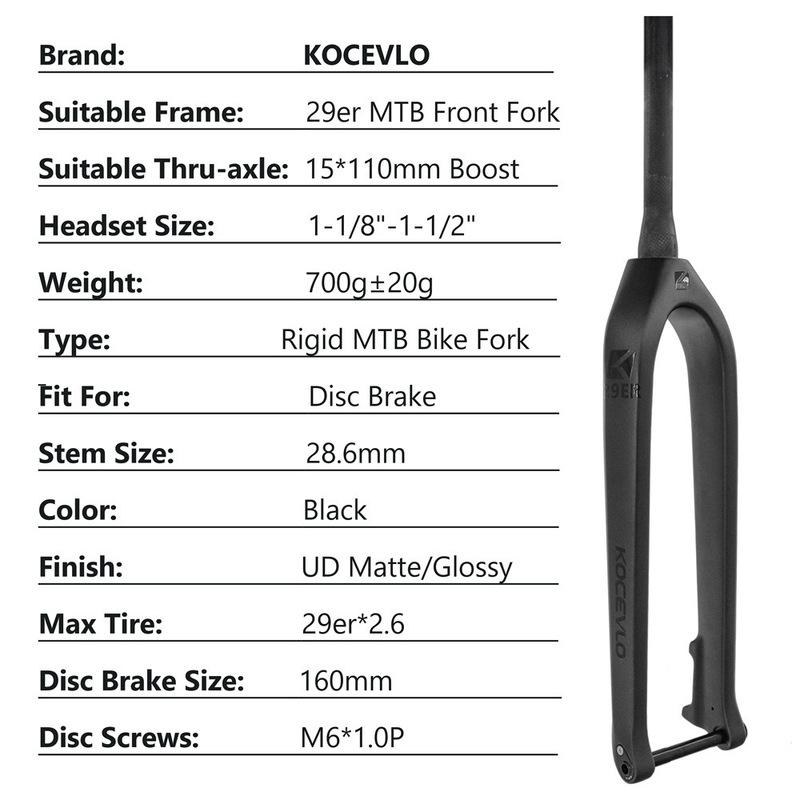 Carbon MTB Rigid Fork 29 Boost 110 Mountain Bike Front Fork 29 er Carbon 700C Disc Brake Tapered Tube Cycling Bicycl Fork 29er