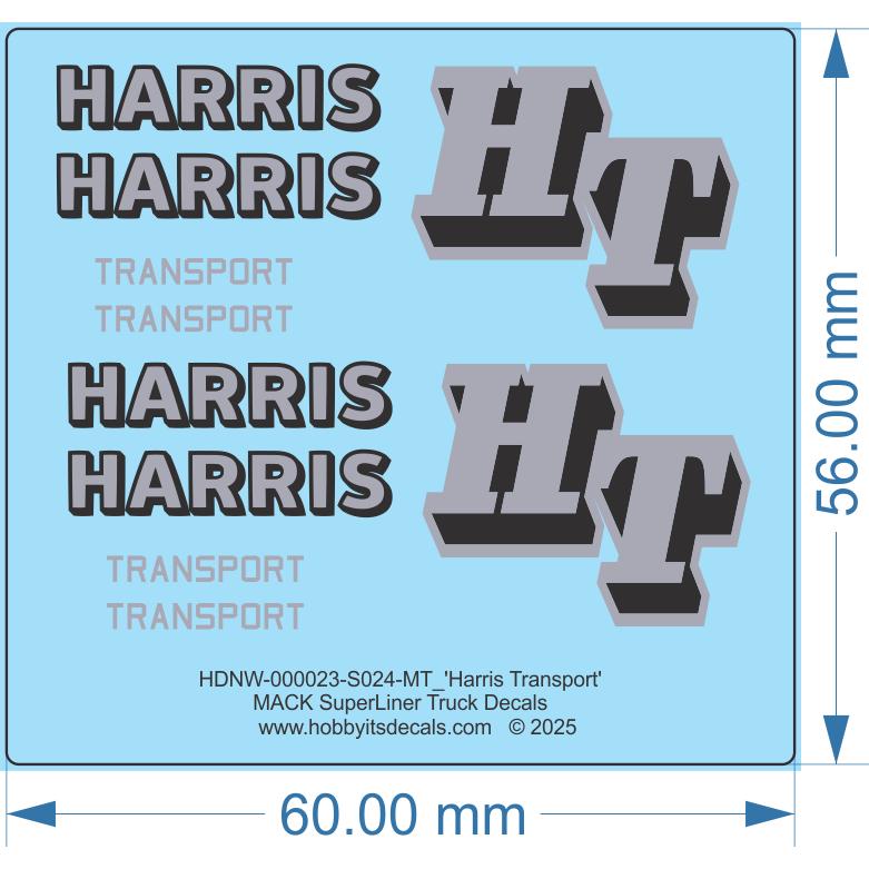 Harris Transport' MACK SuperLiner Truck Decals - 1/24 - Water Decal