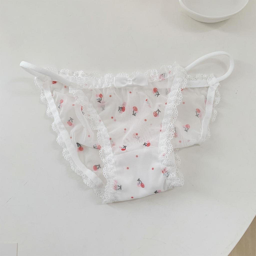 Трусики-слипы с заниженной талией и высоким разрезом из японского кружева Sweet Girl с принтом клубники