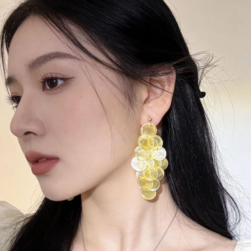 Geometric Shell Tassel Earrings Bohemian Long Dangle Women Vacation Style Lightweight Luxury