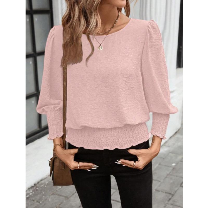 Loose Plus Size Round Neck Solid Color Nine Point Sleeves Women's Blouses & Shirts