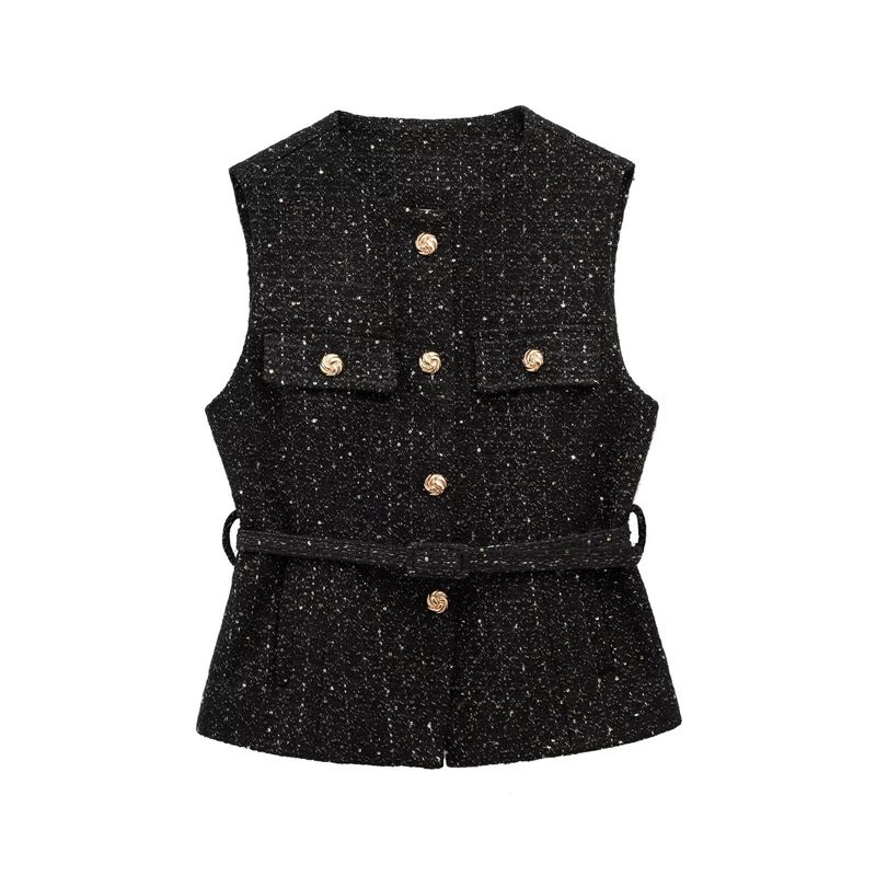 Araltay New Western Style Women Clothes Fashion With Belt Sequin Decorative Texture Vest Top 9298725