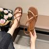 Flat Bottom Women's Sandals 2025 This Summer New Pinch Brown Retro Fashion Internet Celebrity Explosion Roman Shoes