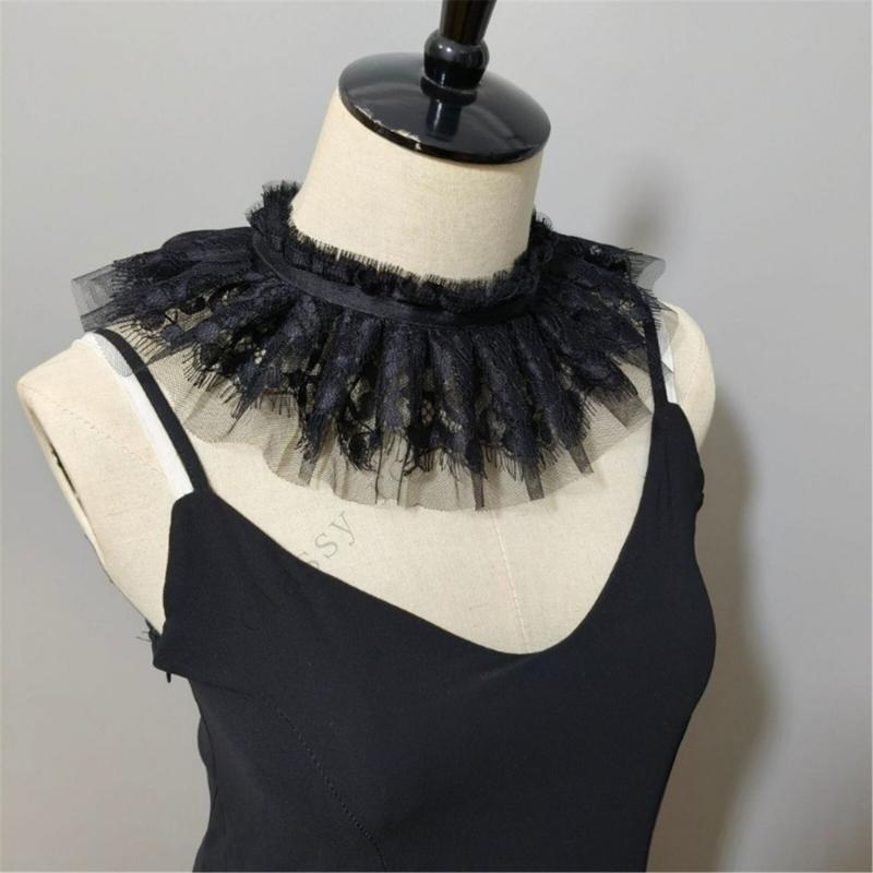 A0NF Vintage Lace Trim Neckpiece Adjustable Victorian Gothic Decorative Accessory Detachable Costume Collar for Party