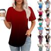 Women's Fashionable Casual Pleated Round Neck Gradient Printed Short Sleeved T-shirt Top