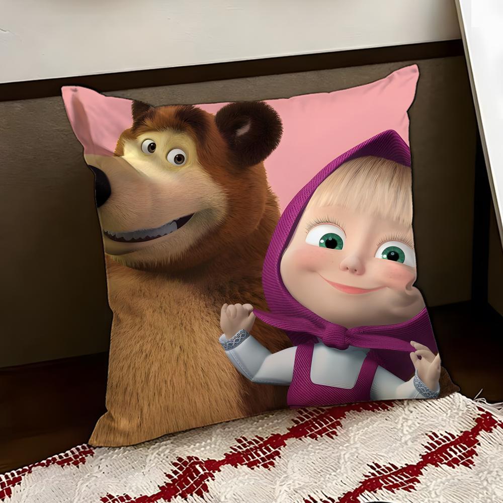 Cute MMasha and the BBear Cushion Cover Reversible Soft Durable Pillow Cover Home  Car MultiScene Use for Daily Comfort