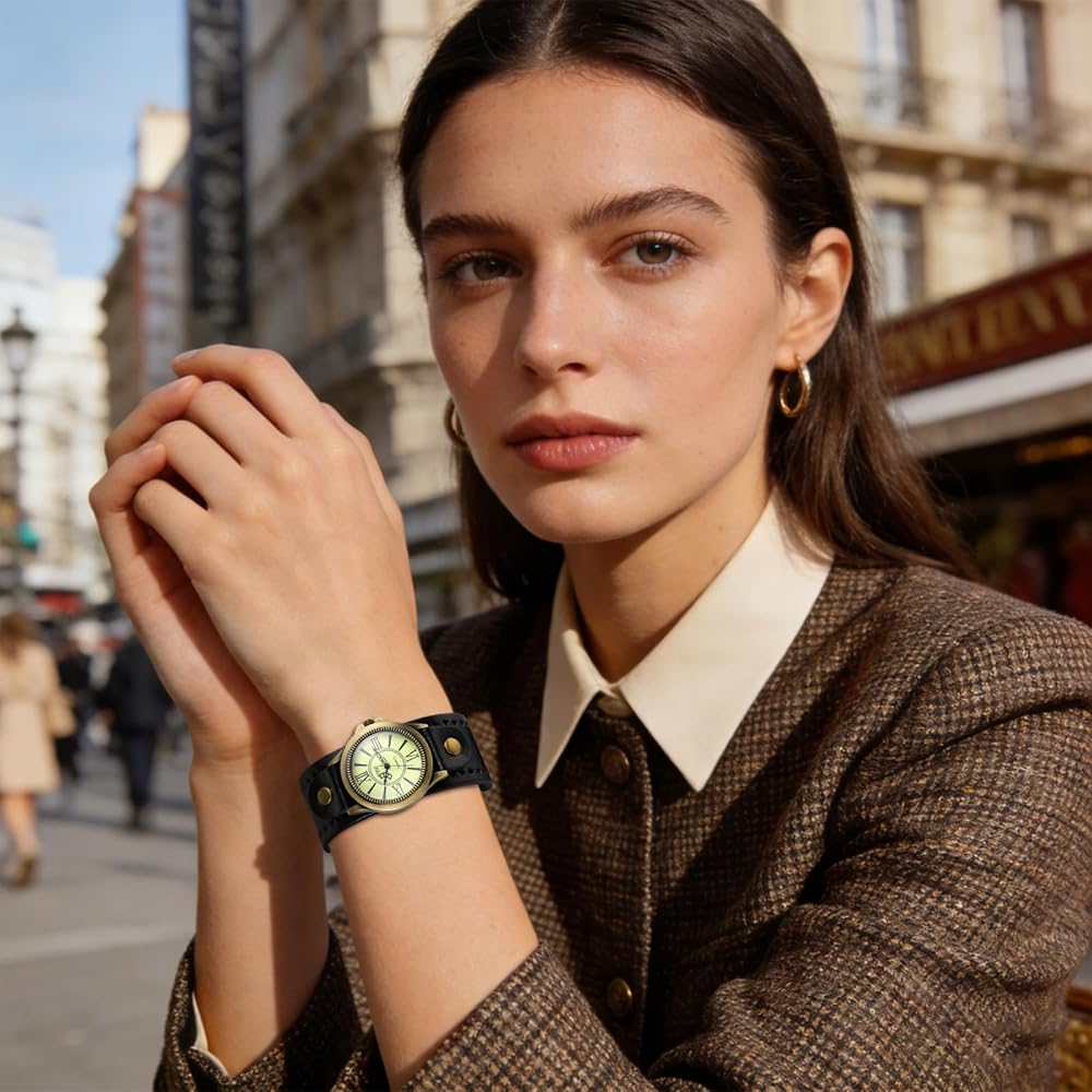 JewelryWe Унисекс Часы в Антикварном Стиле Ретро Циферблат Рамка Кожаный Сплав Коричневый Подарок на День Рождения и День Защиты Детей
