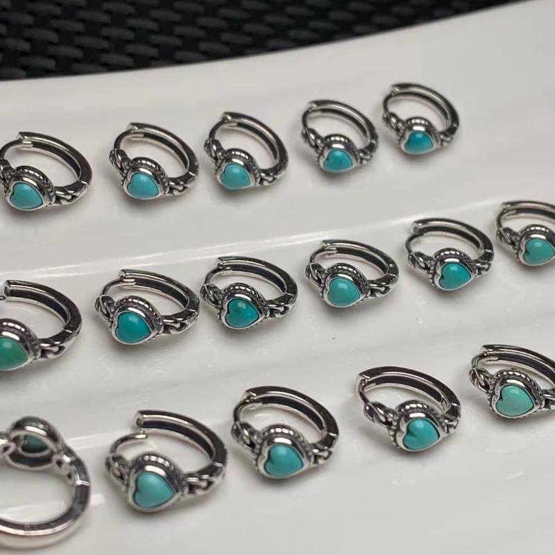 Inlay Vintage Turquoise Earings Light Luxury Heart Shaped Earrings for Women Ancient Rhyme Banquet Party Jewelry