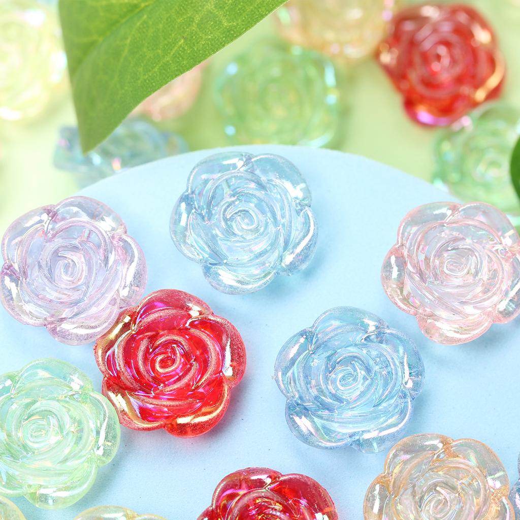 Home Party Supplies Acrylic DIY Jewelry Accessories Fashion Flat Bottom Perforated 100Pcs Flower Rose Beads AB Magic Color