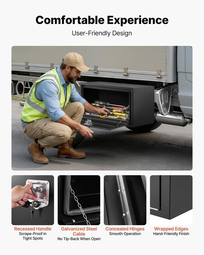 Underbody Truck Tool Box, 914 x 457 x 457 mm Heavy Duty Steel Trailer Storage Box with Lock & Keys, Waterproof Trailer Storage Organizer Under Body